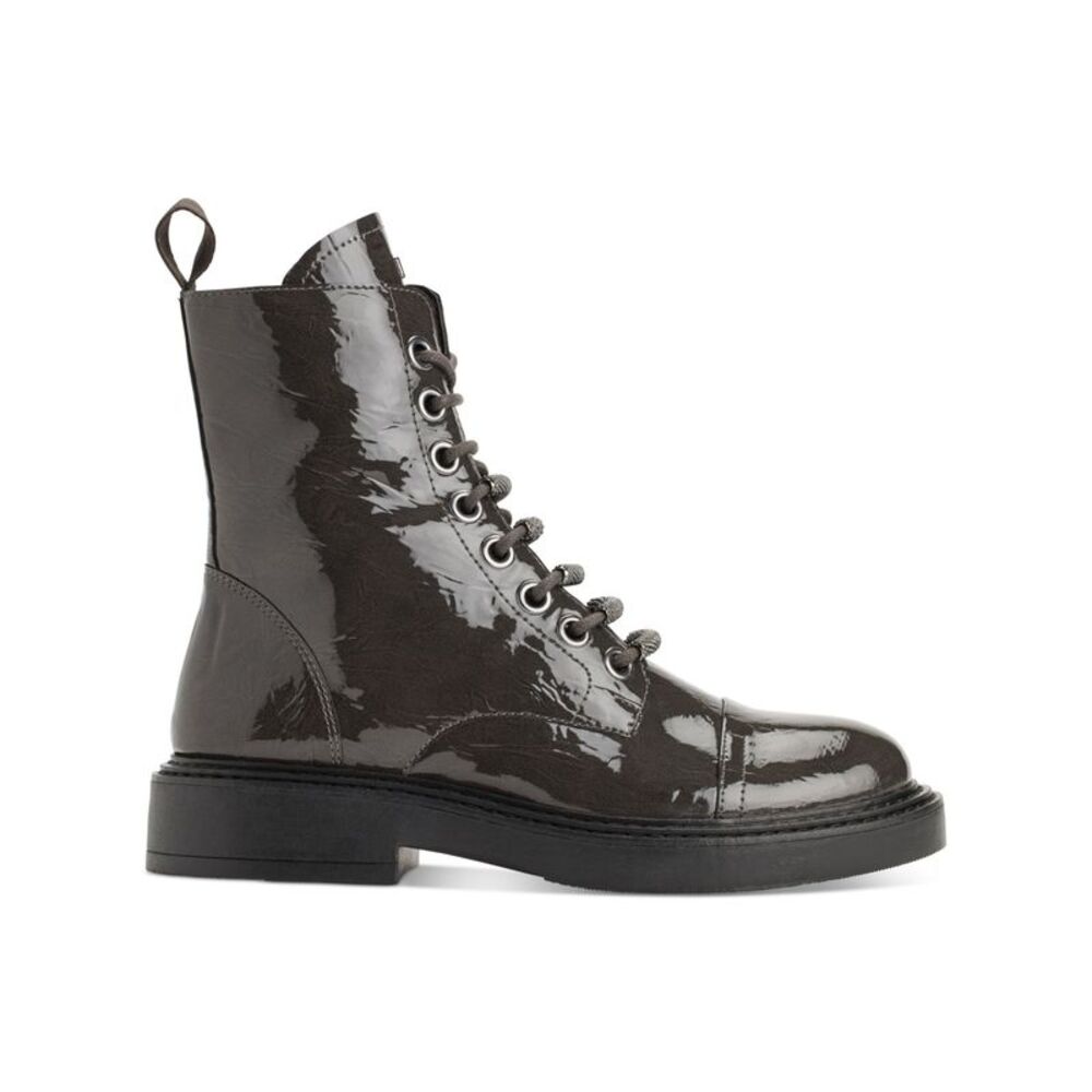 DKNY Womens Gray Metallic Malaya Almond Toe Block Heel Lace-Up Combat Boots 5